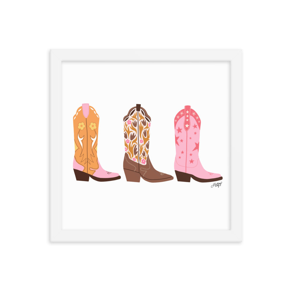 Cowboy Boots Illustration - Framed Matte Print